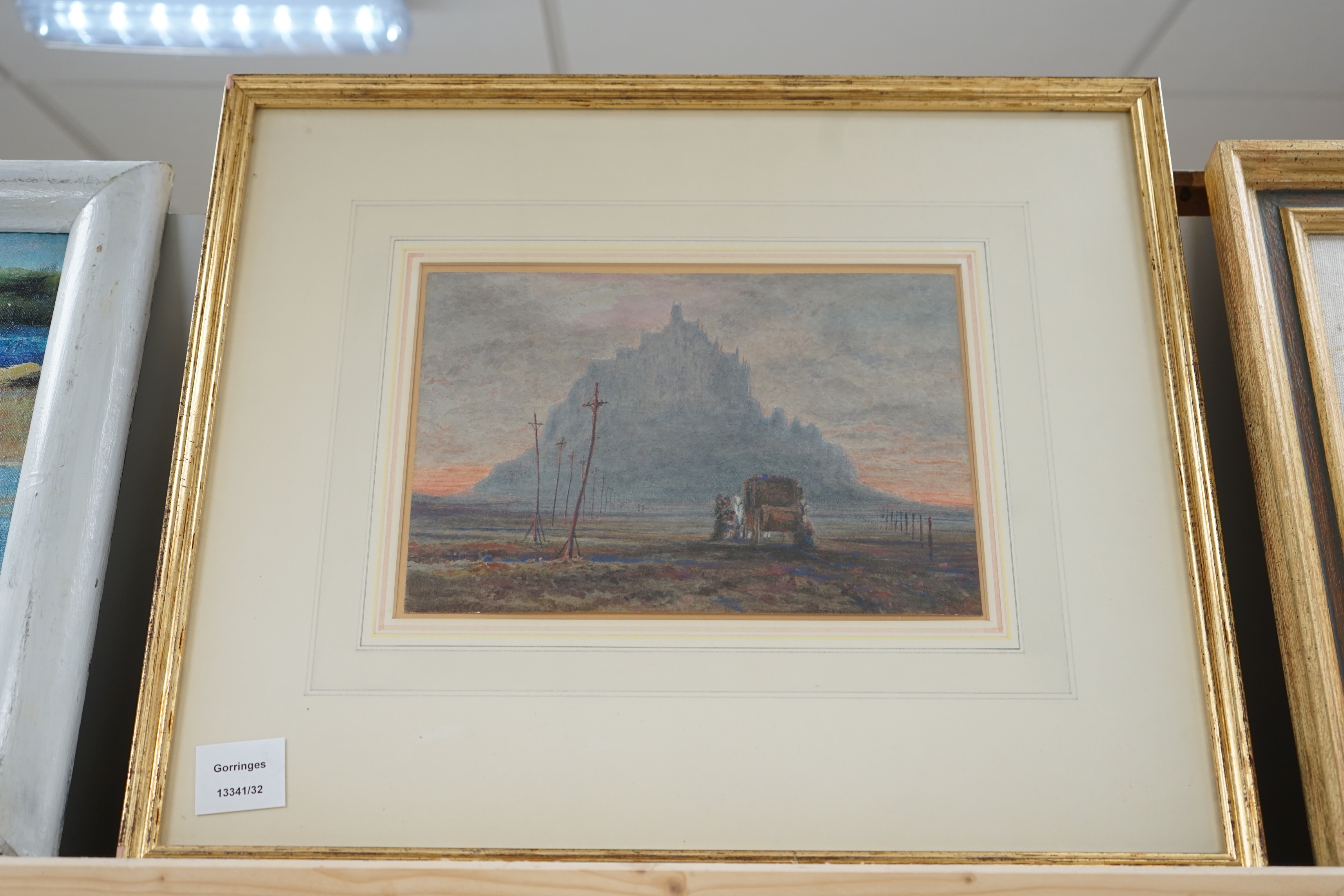 Attributed to Albert Goodwin (1845-1932), watercolour, Mont St. Michel, unsigned, 18 x 27cm